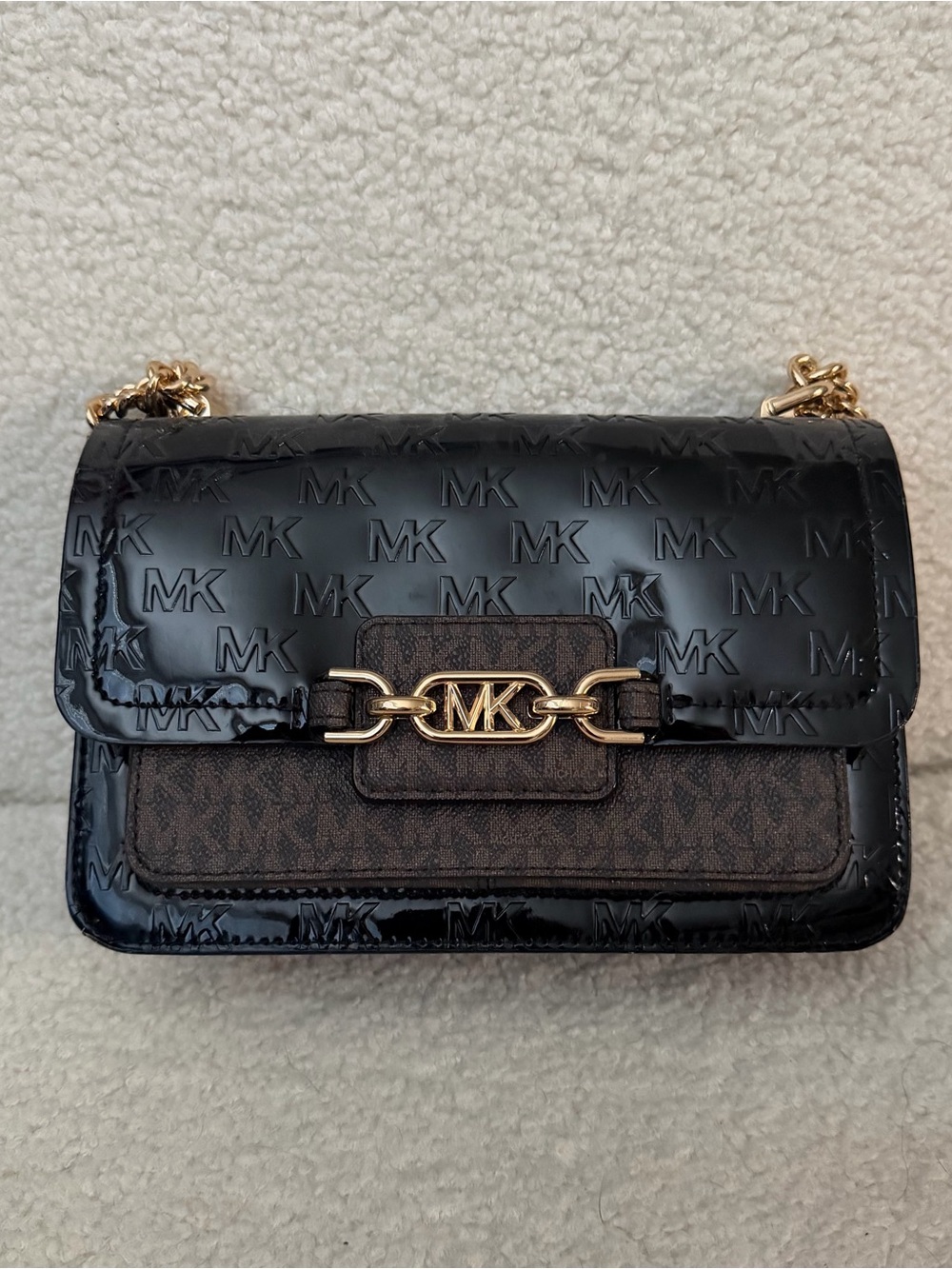 Michael Kors Black and Brown MK Signature Chain Crossbody